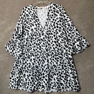 mazik Dress Womens S Animal Print Tiered Bell Sleeve Black White Trendy Cute